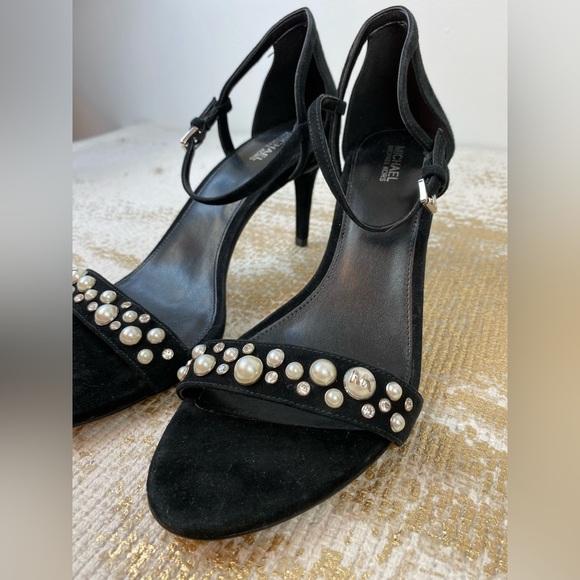 MICHAEL KORS Simone Black Suede Pearl Stud Dress Heels NWOT | Size 9 - Picture 7 of 16